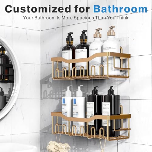 EUDELE Shower Caddy 2 Pack, Adhesive Organizer for Bathroom Storage, Home Decor & Kitchen, No Drilling, Rustproof Stainless Steel Shelf, Bathroom Decor Sets - color: Rose Gold