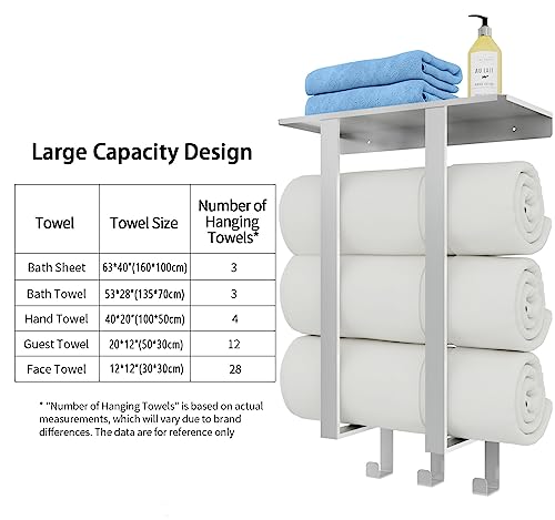 Towel Racks for Bathroom, BETHOM Towel Rack Wall Mounted with Shelf and 3 Hooks, Towel Storage for Small Bathroom for Rolled Bath Towels, Brushed Nickel - color: Brushed Nickel, size: Square Tube