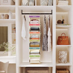 YOUDENOVA 6-Shelf Weekly Hanging Closet Organizer, Weekly Clothes Organizers for Kids with 2 Side Pockets, Beige - color: Beige