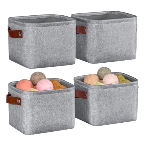 Kntiwiwo Small Fabric Storage Bins, 7.8x6.7x5.9 inch Mini Storage Cubes 4-Pack Storage Basket for Makeup Collapsible Fabric Storage Organizer with Handles, Decorative Basket for Desk, Shelves, Grey - color: Grey, size: 7.9" x 6.7" x 6"