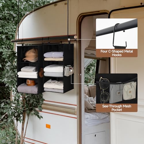 StorageWorks Hanging Closet Organizer 6-Shelf, Separable Two 3 Shelf Closet Storage Organizer with Side Pockets, Portable Hanging Shelves for Clothes, Sweater, Towels, 12" D x 12" W x 48¼"H, Black - color: Black, size: 12" D x 12" W x 48 ¼"H