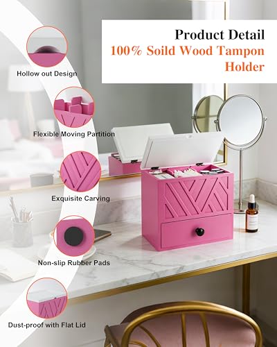 Tampon Holder for Bathroom Decor Feminine Product Organizer With Lid & Drawer Shark Week Box Girl Stuff (1, PINK) - color: PINK