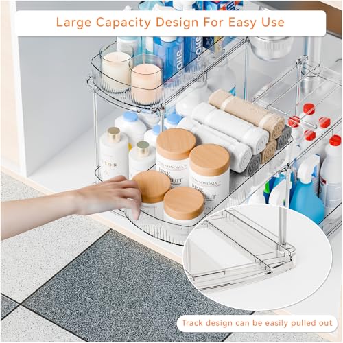 Yieach 3 Pack 13.8″ Deep 2 Tier Under Sink Storage Organizer,Large Pull Out Bathroom Organizers and Storage,Slide Out Acrylic Undersink Storage Shelf,Kitchen Under Sink Organizer for Cleaning Products - style: 3 Pack-2 Tier