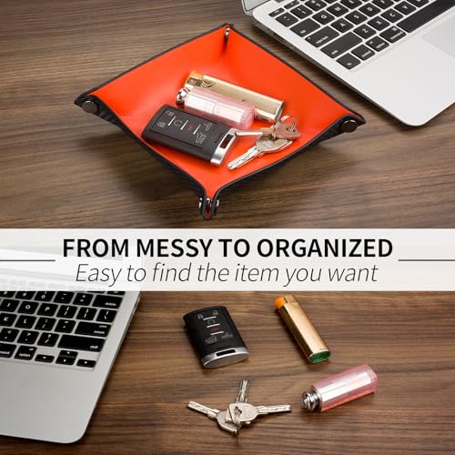 Valet Tray Organizer with Carbon Fiber Style Texture, Foldable Catchall Tray for Keys, Wallet & Everyday Essentials(Orange-Small) - color: Orange