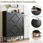 Nicetree Shoe Storage Cabinet with 2 Flip Drawers, Freestanding Shoe Organizer, Shoe Cabinet with Metal Legs, Narrow Shoe Rack Cabinet, Farmhouse Slim Shoe Cabinet for Entryway, Foyer, Hallway, Black - color: Black, style: 2-Drawers