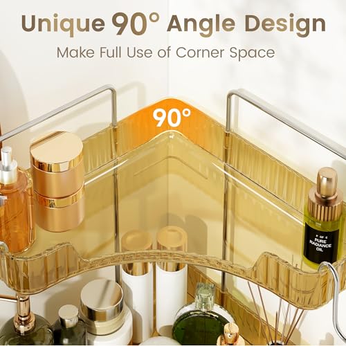 Golden 3-Tier Corner Bathroom Organizer, Countertop Storage Shelf with Hooks | Makeup & Skincare Organizer for Bathroom Sink and Vanity Counter - color: Gold, size: 3 Tier