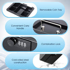 KYODOLED Cash Box with Combination Lock Safe Metal Money Box with Money Tray for Security Lock Box 7.87"x 6.30"x 3.35" Black - color: Black, size: Medium