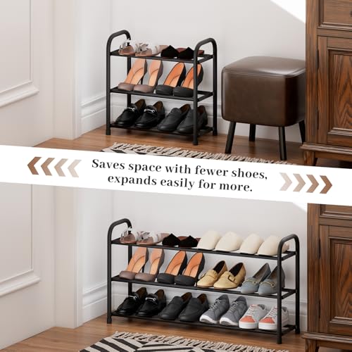 Expandable Shoe Rack, 3-Tier Metal Small Shoe Rack, Adjustable Shoes Organizer, Storage Shelf for Closet, Entryway, Black - color: Black, size: 3-Tier