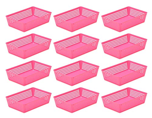 YBM HOME 12-Pack Plastic Storage Baskets Bins for Home Junk Drawer, Shelves, and Office Organization, Functional Trays/Containers Great for Kitchen Pantry, Cabinets, Bedrooms, and Bathrooms, Pink - color: Pink, size: 12