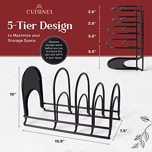 Cuisinel Pots and Pans Organizer Rack - 60 to 100-LBS Capacity Extremely Heavy Duty - 8mm Thick - Made in India - Matte-Black 15.9"-Tall 5-Tier Space Saving Kitchen Cookware Storage - color: Matte Black, size: 15"