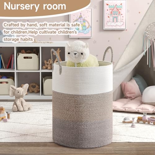 CLHMILY&Z 100L Laundry Basket Round Storage Rope Basket - 18.1x24 Inches - Laundry Hamper in Bedreoom and Mutil Storage Bin for Blankets, Toys, and Nursery Essentials - color: Brown & White, size: 100L
