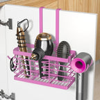Sevenblue Hair Tool Organizer, 3-in-1 Universal Hair Dryer Holder, Adjustable Height Metal Blow Dryer Holder Wall Mounted/Over Cabinet Door/Free-Standing (Pink) - color: Pink