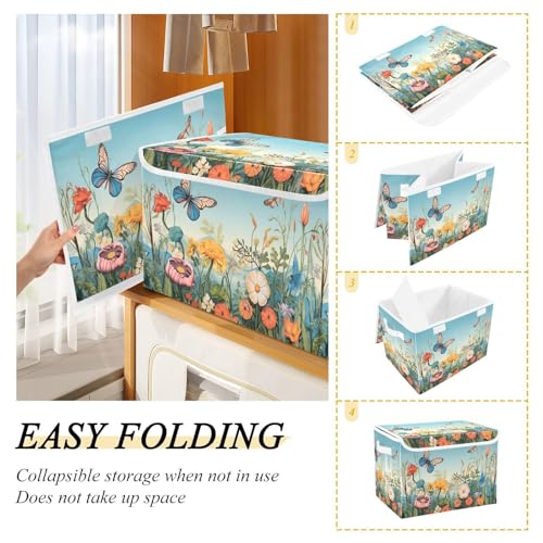 xigua Colorful Flower Pattern Storage Bins with Lids and Carrying Handle,Foldable Storage Boxes Organizer Containers Baskets Cube with Cover for Home Bedroom Closet Office - color: Colorful Flower Pattern