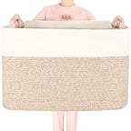 MINTWOOD Design 112L Extra Large Blanket Basket Holder Living Room, 25"x17"x16" Rectangle Rope Woven Storage Basket with Handles for Laundry, Pool Towels, Shoes, Dog Toy Organizer Bin Box, Light Brown - color: Light Brown