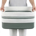 75L Large Blanket Basket, 22"x17"x12"Rectangle Cotton Rope Woven Storage Basket with Handles, Laundry Hamper for Living Room, Nursery, Bedroom - Chemical-Free, Kid & Pet Safe - Sage Green - color: Sage Green/White