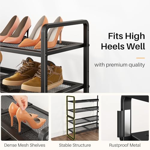 SNTD Shoe Rack - Expandable Shoe Organizer for Closet, Adjustable Metal Shoe Shelf Storage, Stackable Long Shoe Stand Holder for Garage, Entryway, Door Entrance (Black, 4-Tier) - color: Black, size: 4-Tier