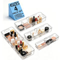 BLULEE Adjustable Clear Drawer Organizers, Expandable Bathroom Drawer Organizer Bins with Dividers, Versatile Makeup Organizer for Drawer, Plastic Desk Drawer Organizer (4 Pcs) - size: 4 PCS