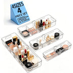 BLULEE Adjustable Clear Drawer Organizers, Expandable Bathroom Drawer Organizer Bins with Dividers, Versatile Makeup Organizer for Drawer, Plastic Desk Drawer Organizer (4 Pcs) - size: 4 PCS