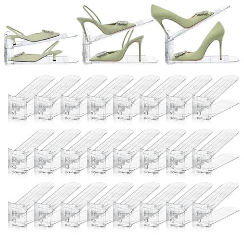 24 Pack Shoe Slots Organizer for Closet, Adjustable Shoe Stackers for a Pair of Shoes Rack Storage Shoe Space Saver 50% Shelf Display Holder for Closet - color: Transparent, size: 24 PACK