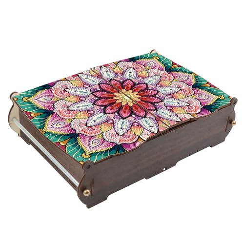 antor DIY Diamond Painting Wooden Storage Box, Mandala Flower Creative Special Shaped Rhinestone Art Flip Cover Decorative Organizer, Handmade Art Desktop Decorations Gift for Adults - color: Bright Mandala