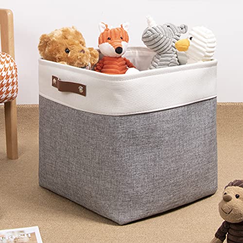DULLEMELO Cube Basket for Storage, Collapsible Fabric Cube for Organizing, Storage Cube for Closet, Laundry, Nursery, Shelves, Decorative Basket for Gifts Empty (White&Gray) - color: White&Gray, size: Cube-13"x13"x13"