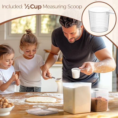 ComSaf Flour Sugar Storage Containers Set of 3 (5.2L/5.5Qt) (2.5L/2.6Qt*2), Large Airtight Food Storage Containers with Lids, Plastic Canisters Sets for Kitchen, Pantry Organizers for Rice and Baking - size: 5.5Qt/2.6Qt-Square