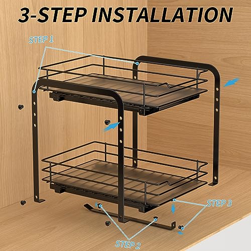 BOIVSHI 2-Tier Spice Rack, Pull Out Spice Racks Organizer for Cabinet, Height Adjustable Heavy Duty Metal Basket for Inside Cabinets & Pantry Closet (7.5''Wx10.5''Dx9.5''H) - size: 2 Tier,7.5''Wx10.5''Dx9.5''H