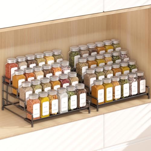 RUILALIFE 4-Tier-Spice-Rack-Organizer-for-Cabinet, Adjustable Depth Spice Holder Shelf For Countertop Pantry Cupboard, Metal Tiered Seasoning Organizer,Display Shelf Riser (Black-2 Pack) - color: Black-2 Pack