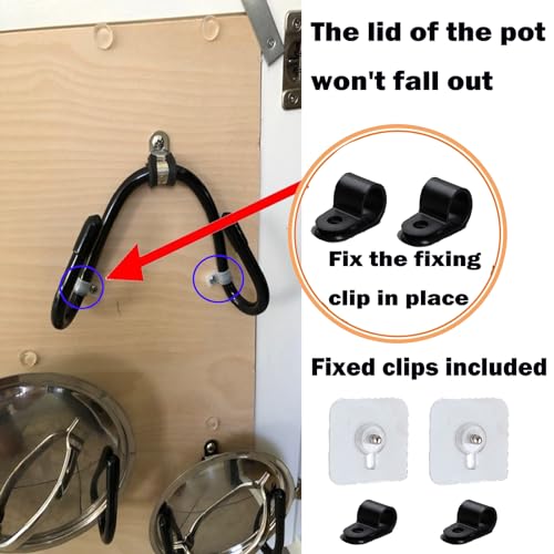 2 Pack Pot Lid Organizer Rack, Black Pot Lids Holder for Cabinet Door/Wall, No Drilling Adhesive Wall/Door Mounted Rustproof Pot and Pan Cover for Kitchen Storage, Pot lid no falls off.
