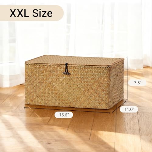 Nonam Seagrass Storage Large Basket with Lid,Wicker Basket Storage Bin with Lid for Shelves,Boho Decor,Handwoven Shelf Basket for Organizing-Storage Container Box for Home Organization-Natural - color: XXL-Natural