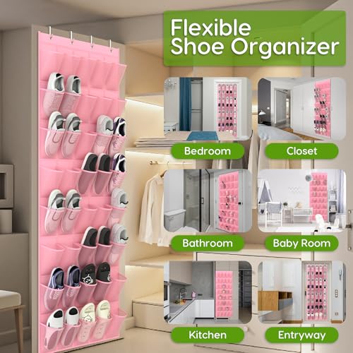 Unjumbly Over the Door Shoe Organizer with 40 Large Breathable Mesh Pockets, Space Saving Shoe Holder, Hanging Shoe Rack for Entryway Bedroom Closet Storage (Pink, 40 Pockets) - color: Pink, size: 40 Pockets