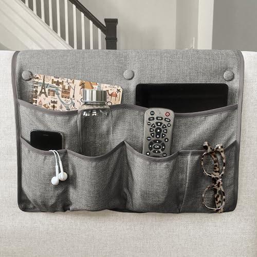 No Tuck Armchair Caddy with Matching Pin Fasteners - 19 x 24 Inches - No Tucking, No Slipping - Armrest Organizer for Recliner and Couch (Gray) - color: Gray