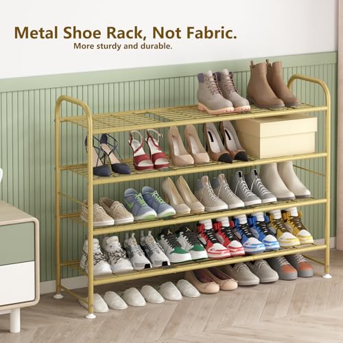 LINZINAR Shoe Rack 4 Tier Storage Organizer for Closet Entryway Metal Gold - color: Gold, size: 4-Tier