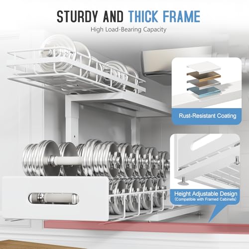 Under Sink Organizer Upgrade To Professional Rails,2-Tier Dual Pull Out Cabinet Storage,Height Adjustable Slide Out Drawers For Bathroom Kitchen,2 Pack-18.5"Dx12.8"-16.9"H,White - color: White, size: 2 Pack-18.5"Dx12.8"-16.9"H