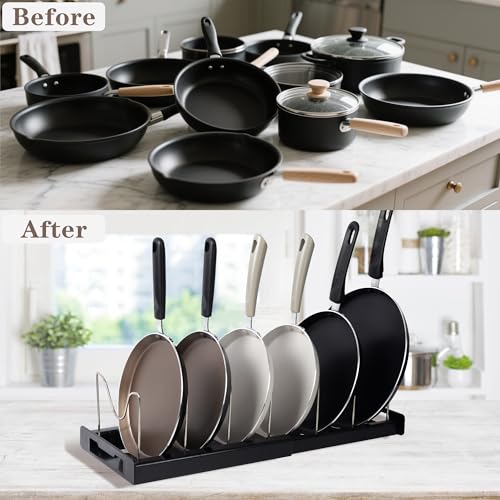 Expandable Pot and Pan Organizer Rack with 7 Stainless Steel Adjustable Shelves, for Neatly Storing Cookware, Pots, Pans, Lid (Style 1) - color: Black（Style 1）