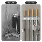 Mop and Broom Holder Wall Mount, 4 Racks and 5 Hooks Self Adhesive Garage Organizer Storage Tool Racks for Kitchen Garden Laundry (Grey)