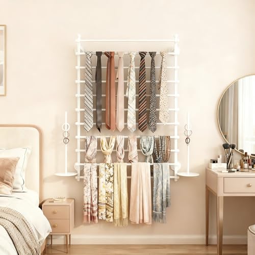 12 Layers 80cm White Wall Display Stand Wrapping Paper Ribbon Organizer Tie Scarf Rack Belt Towel Holder Spool Hijab Stand Metal Shelving for Home, Retail Stores, Flower Shop, Studio, Sewing - color: White, size: L: 31.5 in, H: 47.2 in