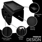 Couch Remote Caddy Control Holder Sofa Organizer with Detachable Wooden Snack Tray for Recliner Mattresses Chair Armrests with 4 Slots - 1 Large Pockets and 3 Small Pockets (Black) - color: Black