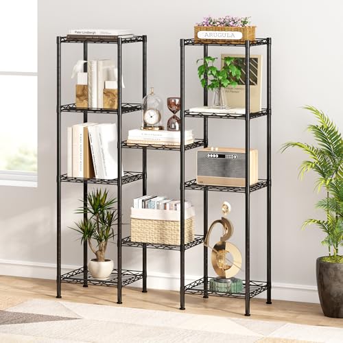HOMEFORT Storage Shelves, 5-Wire Shelving, Metal Shelving Unit Adjustable Storage Shelves Rack for Kitchen, Pantry, Bathroom, Black, 11.6" W x 11.6" D x 46" H - color: Black, size: 12"W x 12"D x 46"H