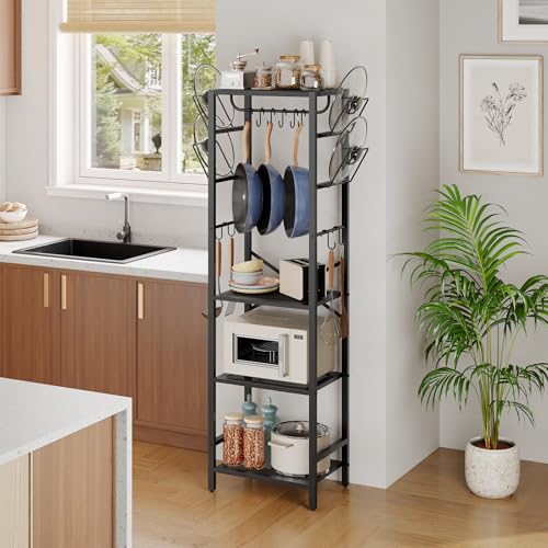 MAHANCRIS 4-Tier Pot Rack, Pots and Pans Organizer for Kitchen, Lid Organizer Rack with U-Shaped Lid Holders, Kitchen Storage Shelf for Standing Cookware, Black POBK3001 - color: Black