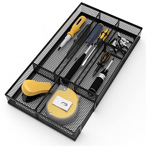 Desk Drawer Organizer, Small Metal Mesh Drawer Organizer Tray, Office Pencil Drawer Organizer Accessories for Desktop, Bathroom, Kitchen, Makeup, Vanity - color: 1PC-Black-Small