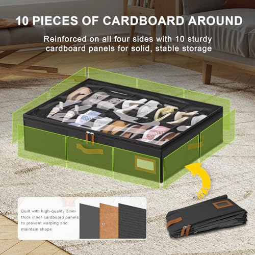 homyfort Shoe Organizer Under Bed, Fits 32 Pairs, Under bed Shoe Storage Boxes with Study Handles and Clear Cover, zapateras organizer for shoes, set of 2 - color: Black, style: Modern