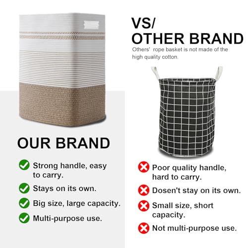 80L Large Cotton Rope Laundry Basket for Bedroom & Laundry Room, Tall Clothes Hamper with Sturdy Handles, Neutral Storage Bin Capable of Holding Blankets and Toys - color: Brown Variegated, size: 80L