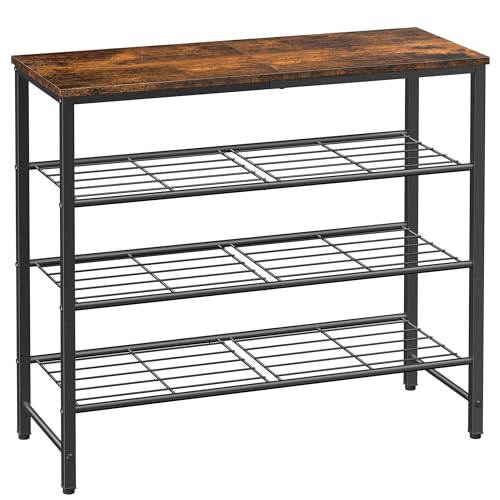 Kitsure Shoe Rack for Closet, Rustic Brown Shoe Organizer with Leveling Feet, Sturdy & Rust-Proof Shoe Storage for Entryway, Bedroom, Living Room, 29.5" x 11.4" x 24.8", Brown - color: Brown, size: 29.5" x 11.4" x 24.8"