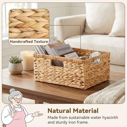 GRANNY SAYS Wicker Baskets with Handles, Large Wicker Storage Baskets for Shelves, Water Hyacinth Woven Basket, Decorative Basket for Pantry, 1-Pack - color: Natural (Water Hyacinth), size: 15"L x 11"W x 6¾"H