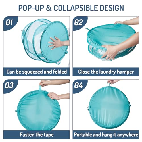 Seiritex Mesh Popup Laundry Hamper 115L Collapsible Laundry Basket No Lid Extra Large Capacity Foldable Clothing Storage Basket with Handles 26 H x 18 W x 18 L (Turquoise Blue) - color: Turquoise