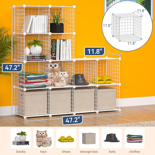 TUMUCUTE Cube Storage Organizer, Metal 12-Cube Shelves Bookshelf, Portable Closet Clothes Organizer for Bedroom, Home, Office, White - color: White Plus Iron, size: 12 Cubes