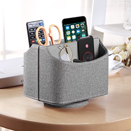 PUSU Leather 360°Rotatable Remote Control Holder,Nightstand TV Remote Caddy,Office Supplies Desktop Organizer,Spinning Storage Box for Pen,Mail,Phone,DVD, Blu-Ray, Media Player, Heater Controllers - color: D Gray