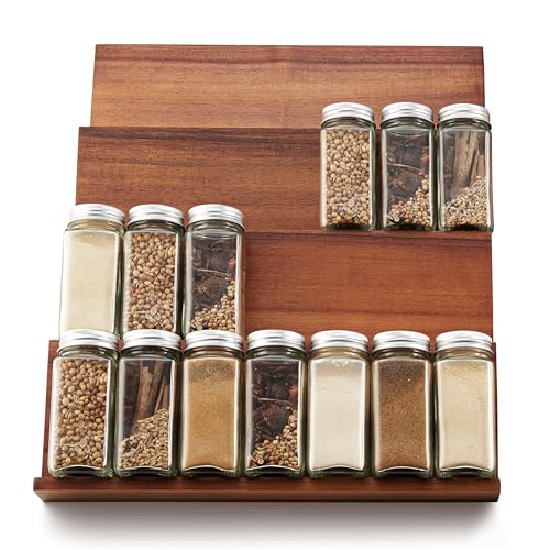Tinamo Acacia Wooden Spice Rack Organizer for Cabinet - Spice Drawer Insert, Spice Organization for Cabinet, Seasoning Organizer, Spice Holder Pack of 4 (Acacia pack 4) - color: Acacia, size: Pack 4