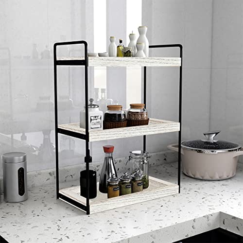 Dorhors 3 Tier Bathroom Counter Organizer,Countertop Bathroom Storage Shelf,Counter Tray and Vanity Organizer (Rustic White) - color: Rustic White